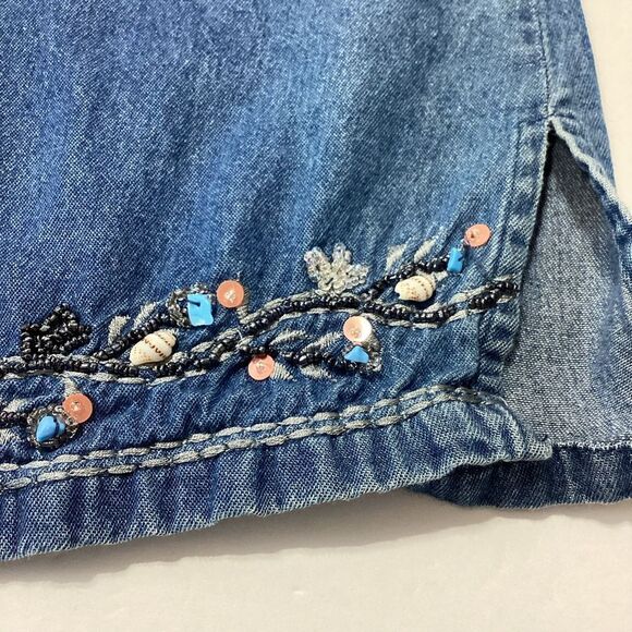 Vintage CST Blues Blue Denim Button-Up Shirt with Floral Embroidery Shells 3X - Picture 5 of 8